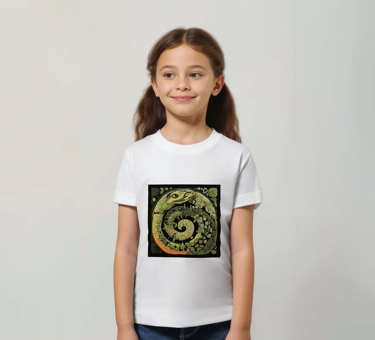 Green Python kids t-shirt by Minimal Animal Art