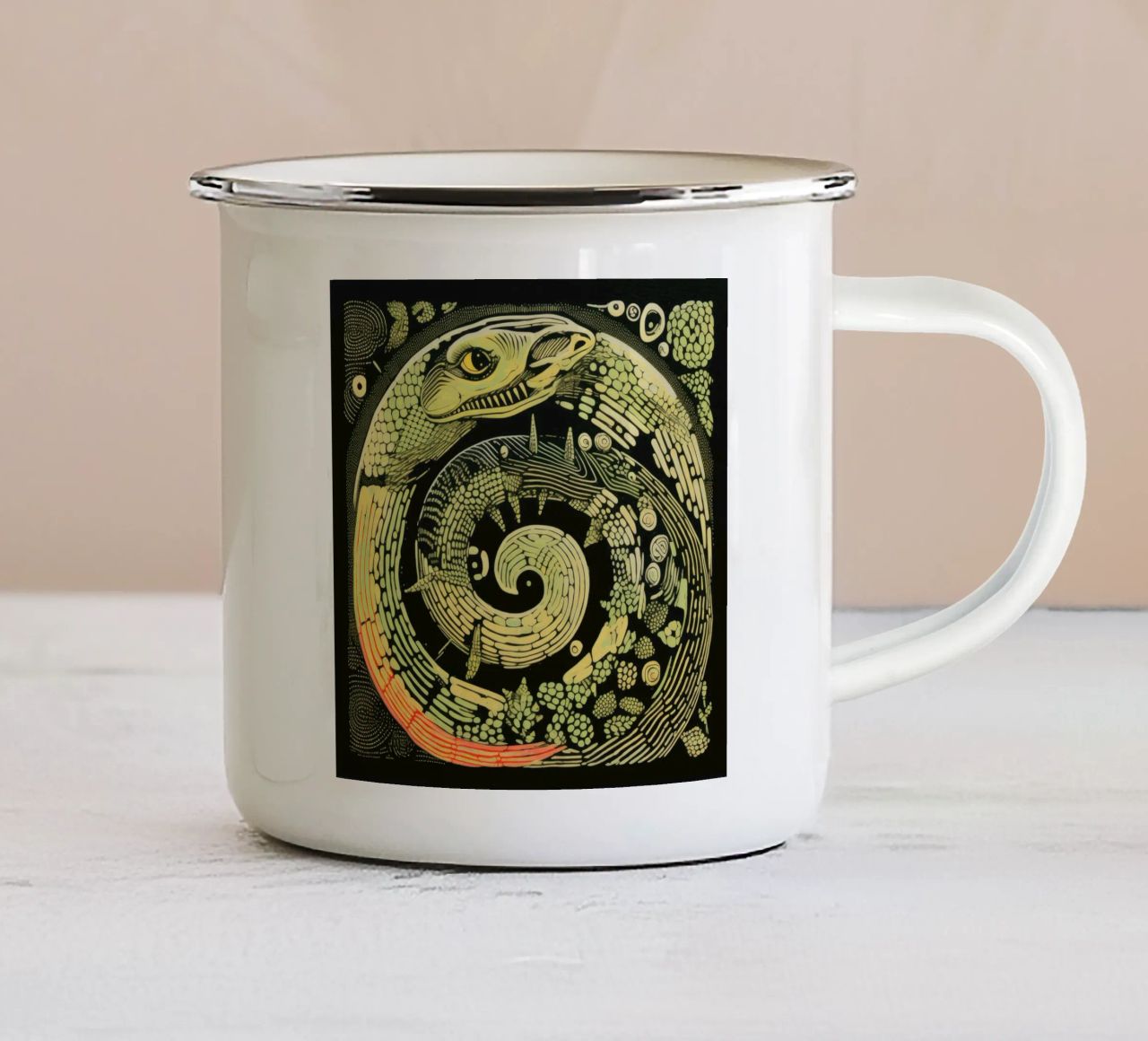 Pitone Verde 3 tazza in smalto da Minimal Animal Art
