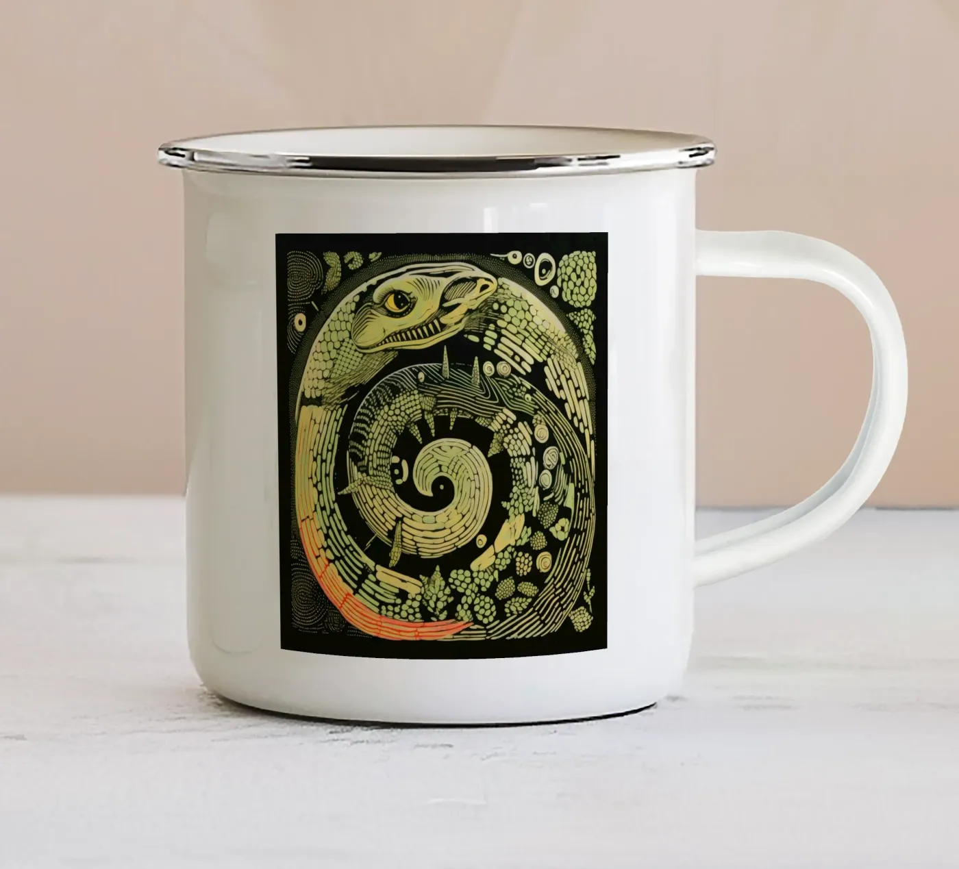 Green Python emaille mok van Minimal Animal Art