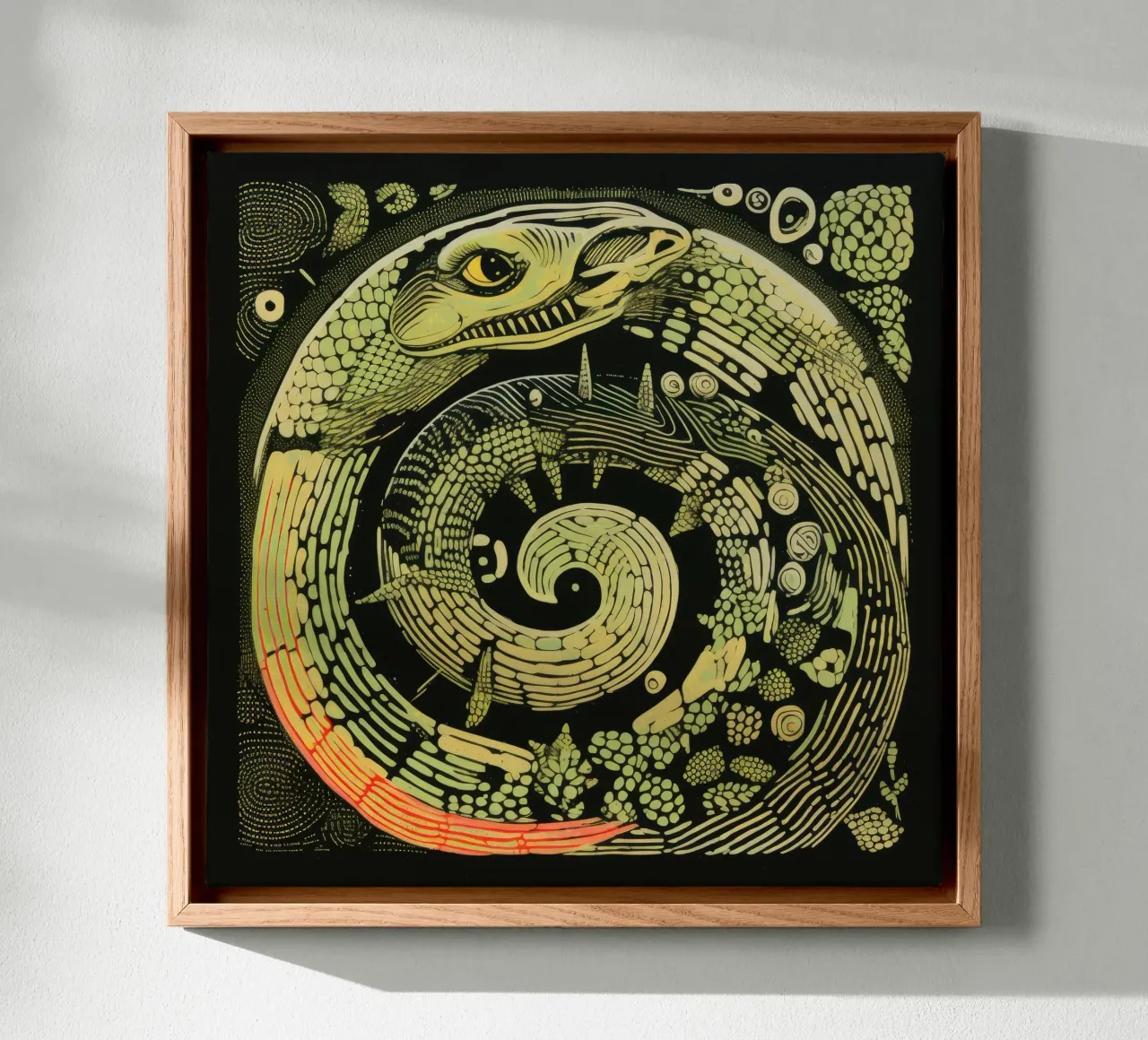 Green Python 3 canvas van Minimal Animal Art