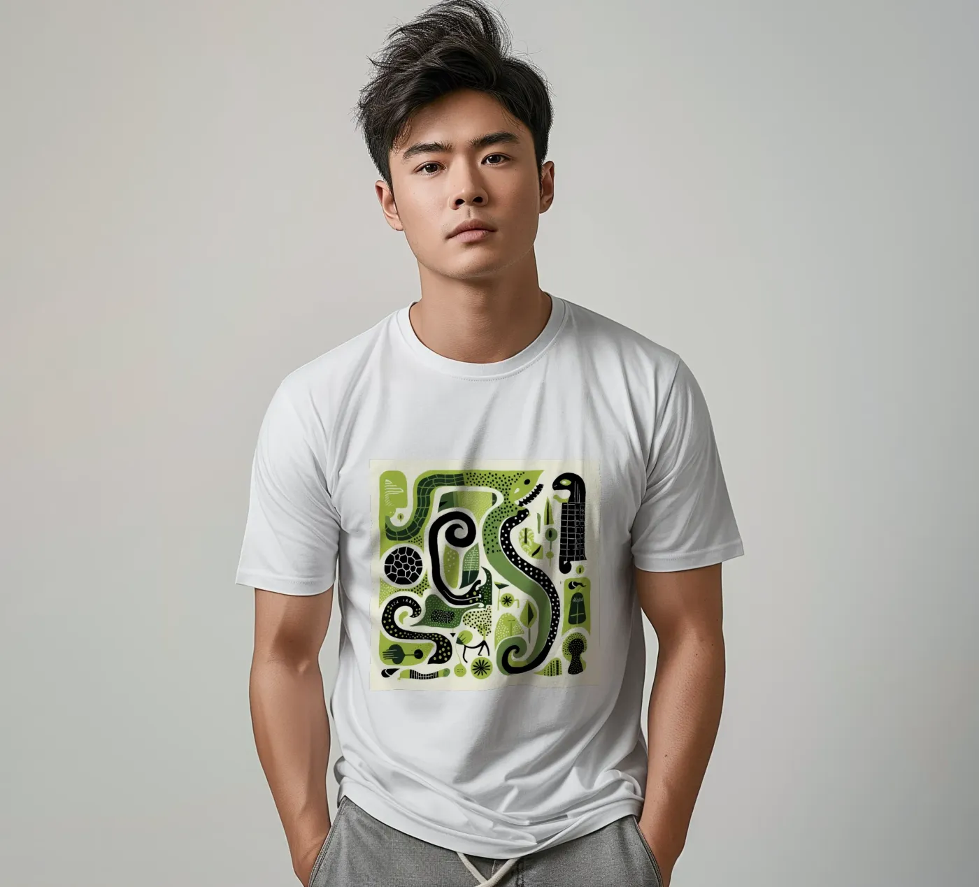 Green Python T-Shirt von Minimal Animal Art