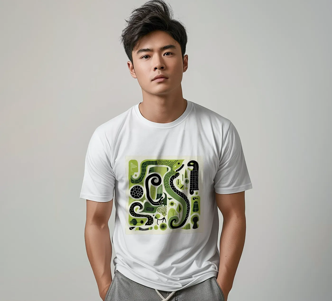 Green Python T-Shirt von Minimal Animal Art