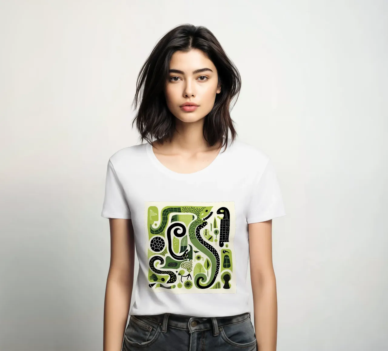 Pitone verde t-shirt da donna da Minimal Animal Art