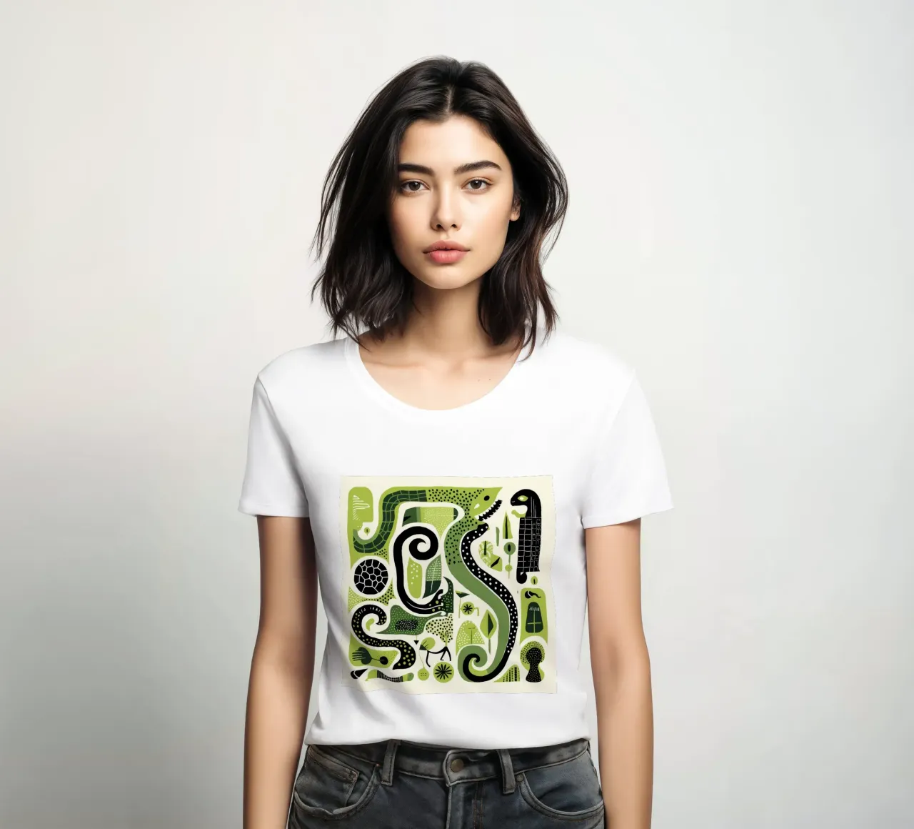 Pitone verde t-shirt da donna da Minimal Animal Art