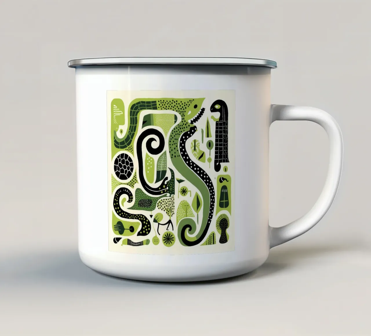 Green Python 4 enamel mug by Minimal Animal Art