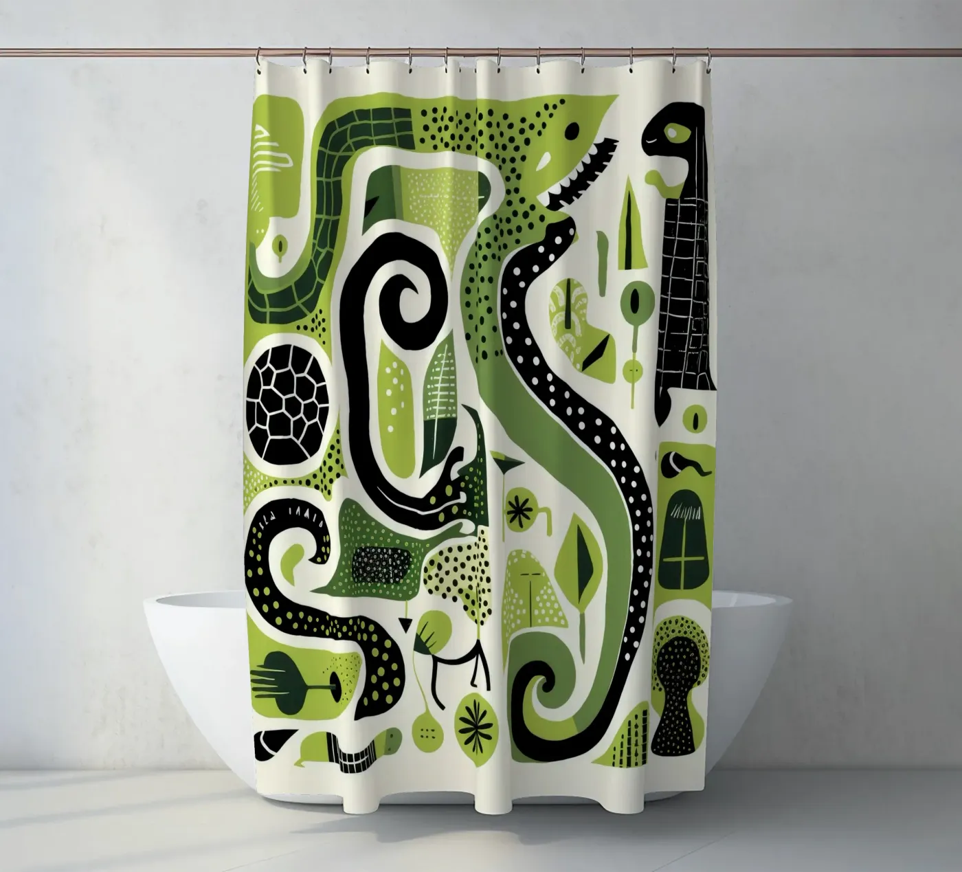 Grüne Python Duschvorhang von Minimal Animal Art