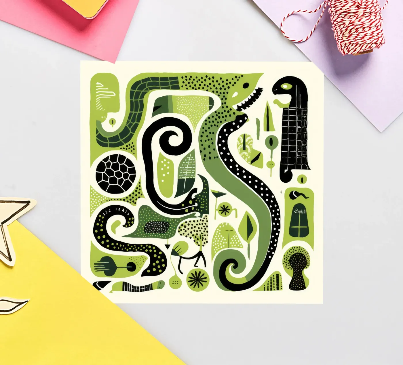 Green Python sticker van Minimal Animal Art