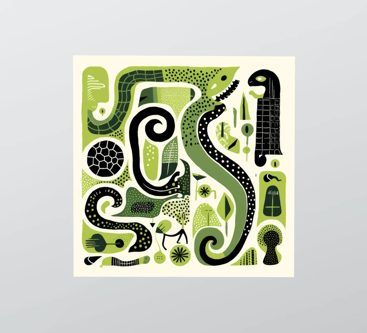 Green Python sticker van Minimal Animal Art