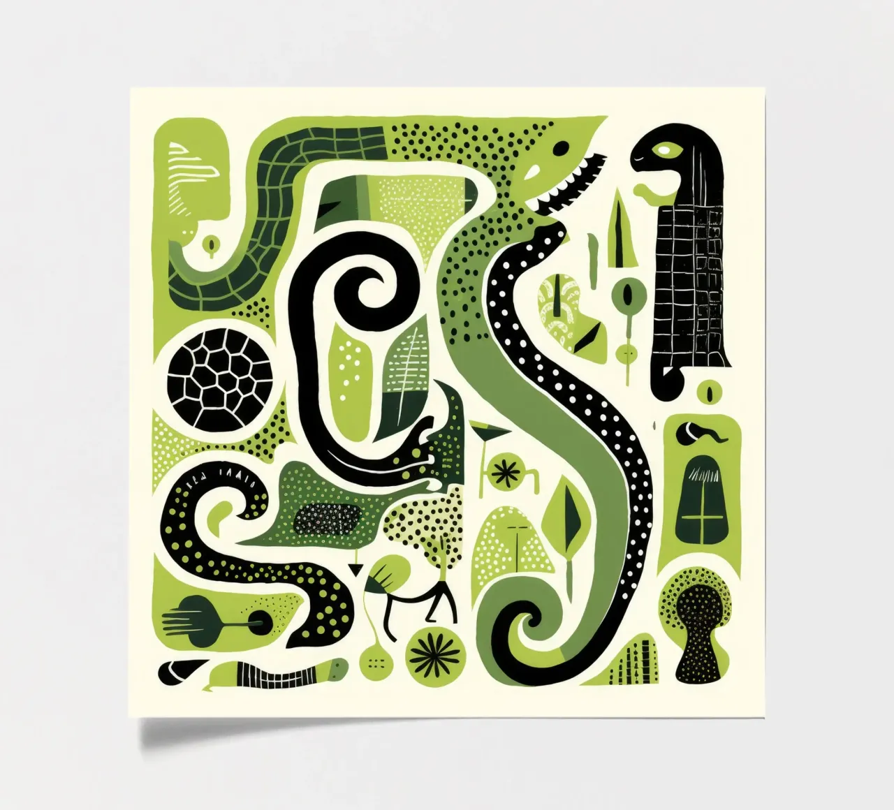 Python vert 4 planche autocollant de Minimal Animal Art