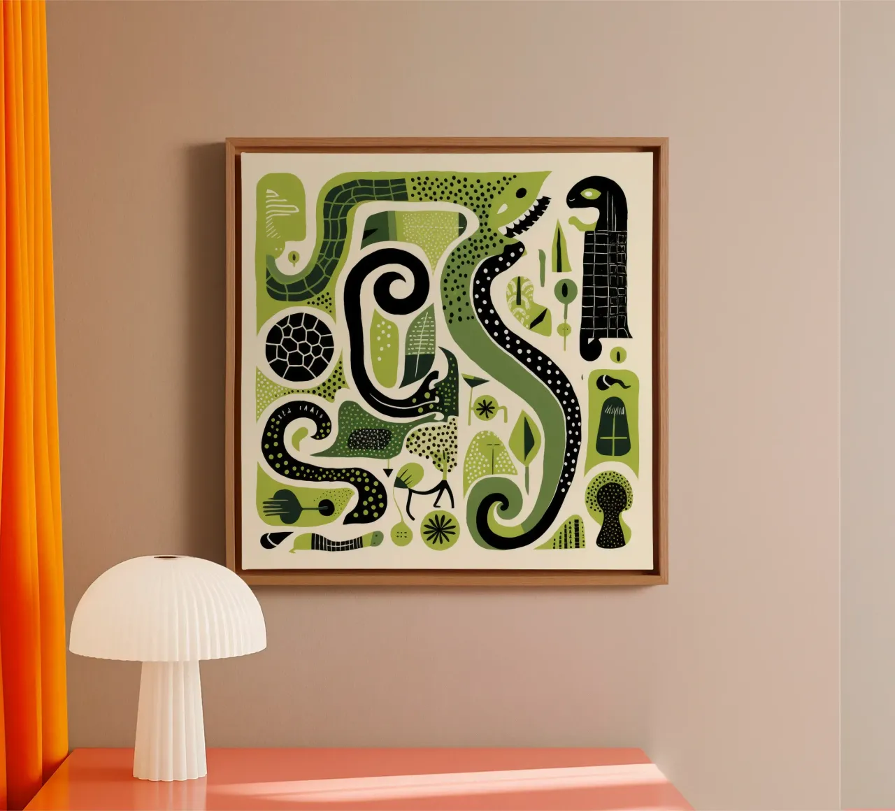 Green Python 4 canvas van Minimal Animal Art