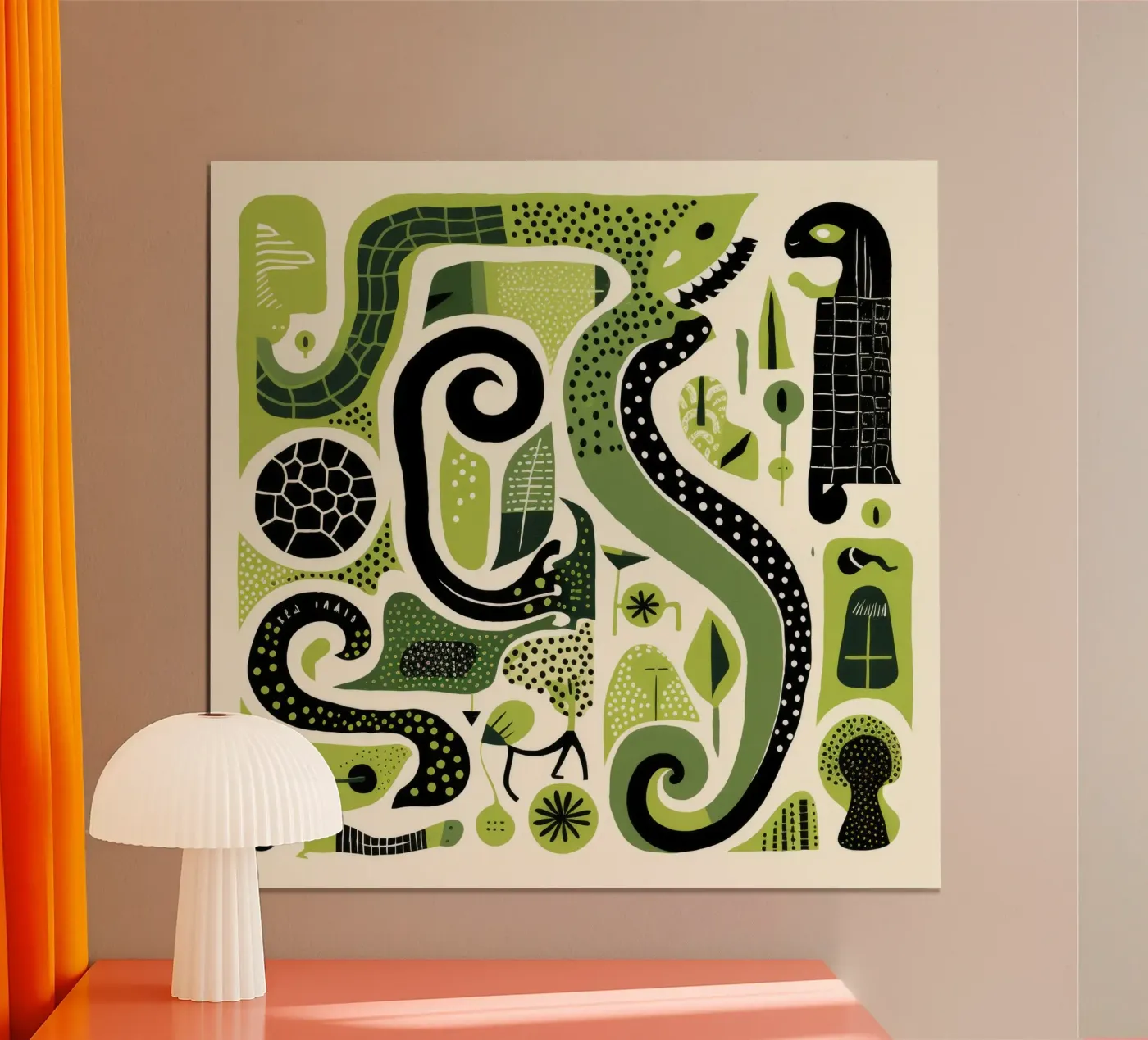Green Python poster van Minimal Animal Art