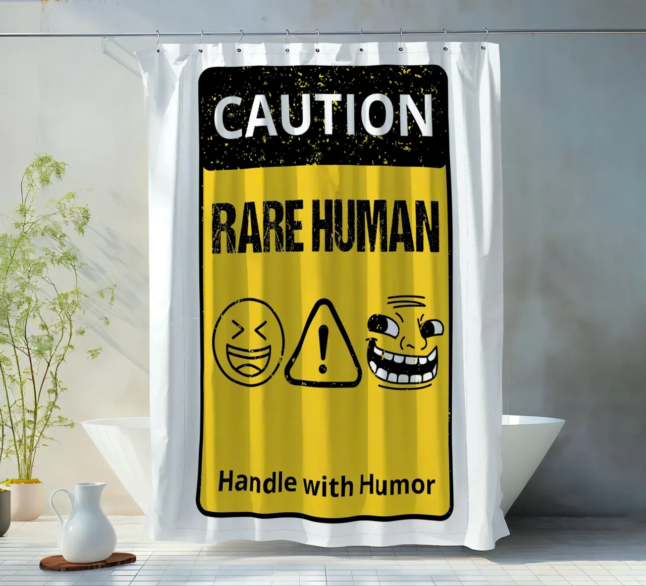 Rare Human, Handle with Humor shower curtain by edsonramosart