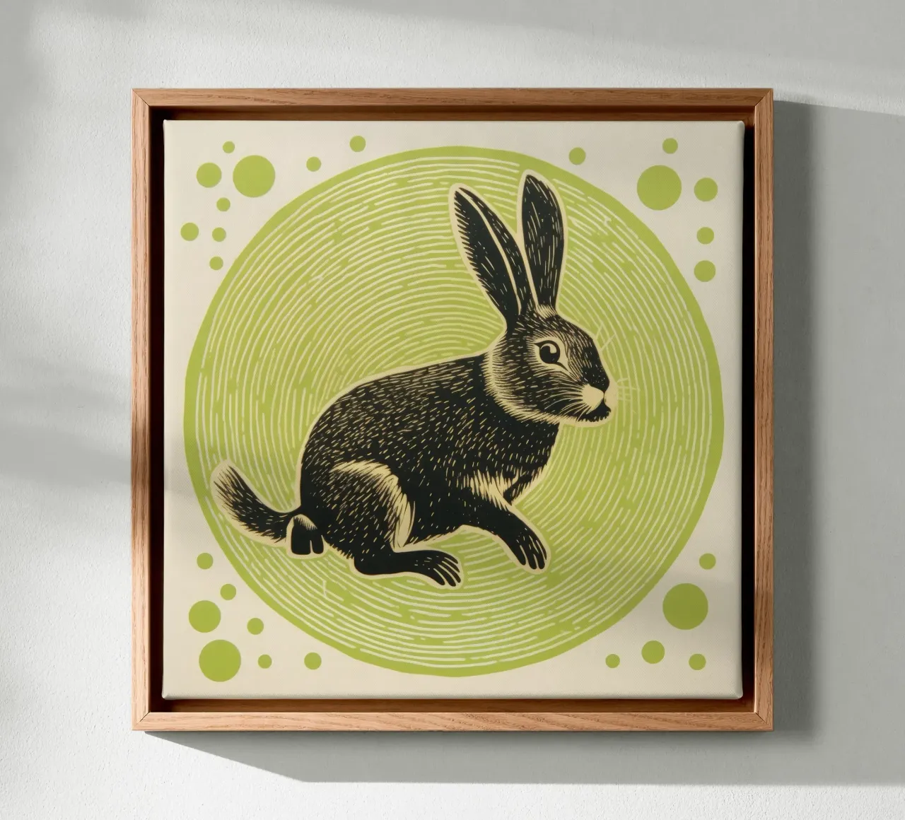 Coniglio verde 1 tela con Cornice a cassetta da Minimal Animal Art