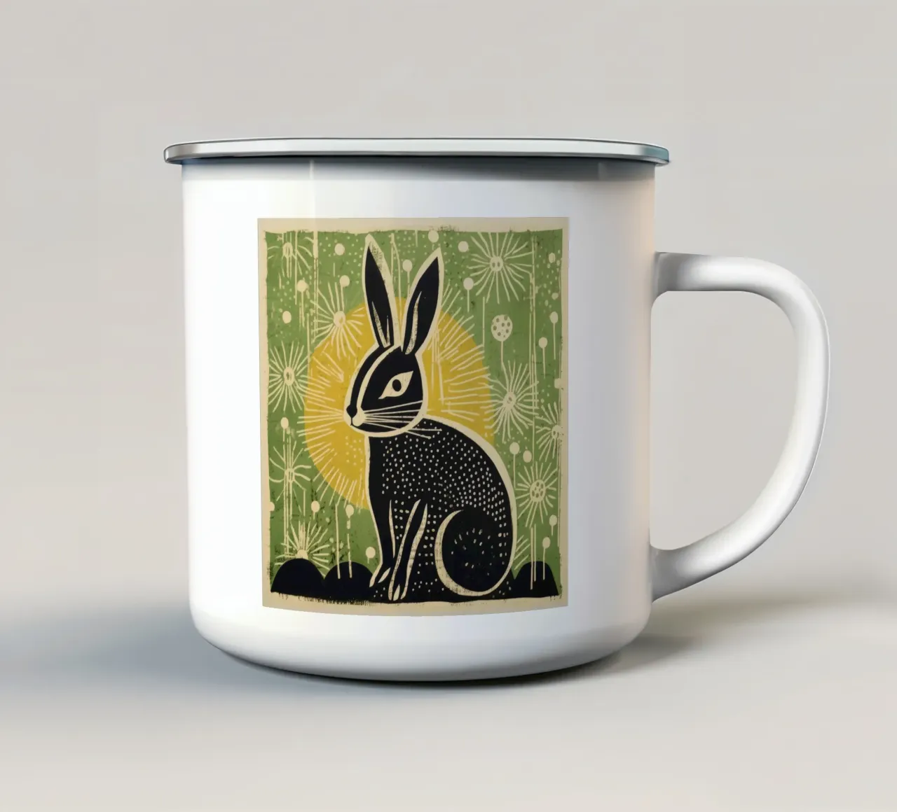Coniglio verde 3 tazza in smalto da Minimal Animal Art