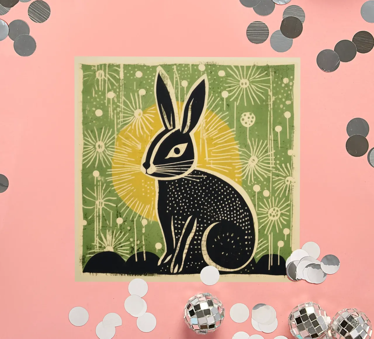 Lapin vert 3 autocollant de Minimal Animal Art