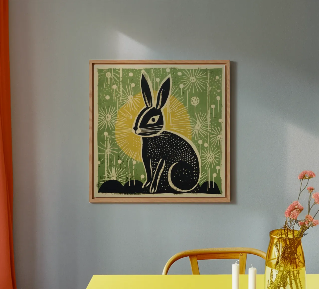 Coniglio verde 3 alluminio dibond da Minimal Animal Art