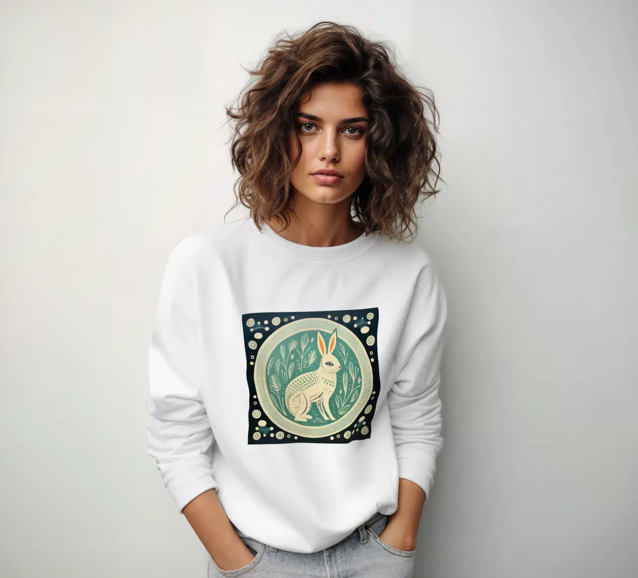 Coniglio verde 4 felpa da Minimal Animal Art