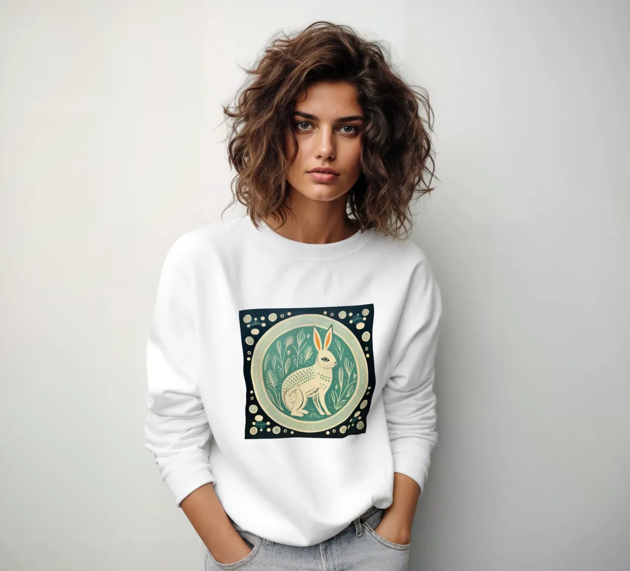 Green Rabbit 4 sweatshirt by Minimal Animal Art