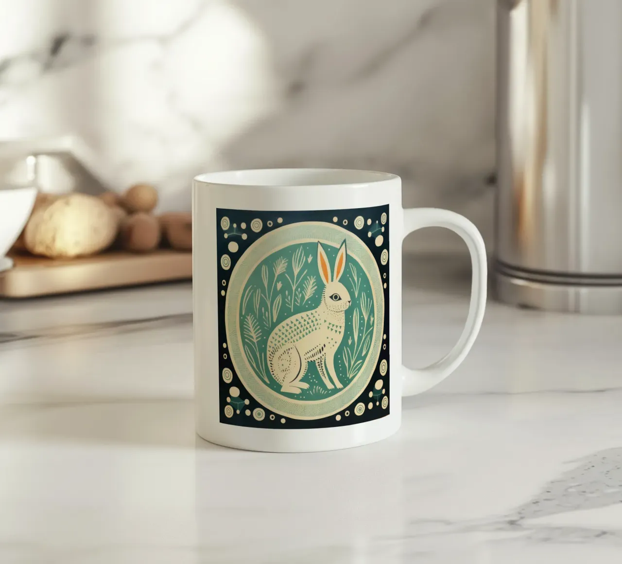 Coniglio verde 4 tazza in ceramica da Minimal Animal Art