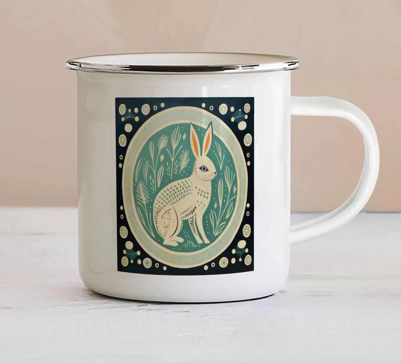 Coniglio verde 4 tazza in smalto da Minimal Animal Art