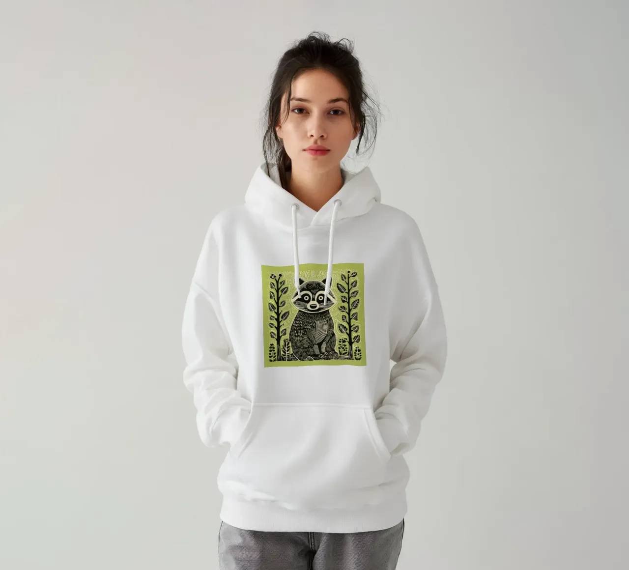 Procione verde 1 felpa con cappuccio da Minimal Animal Art