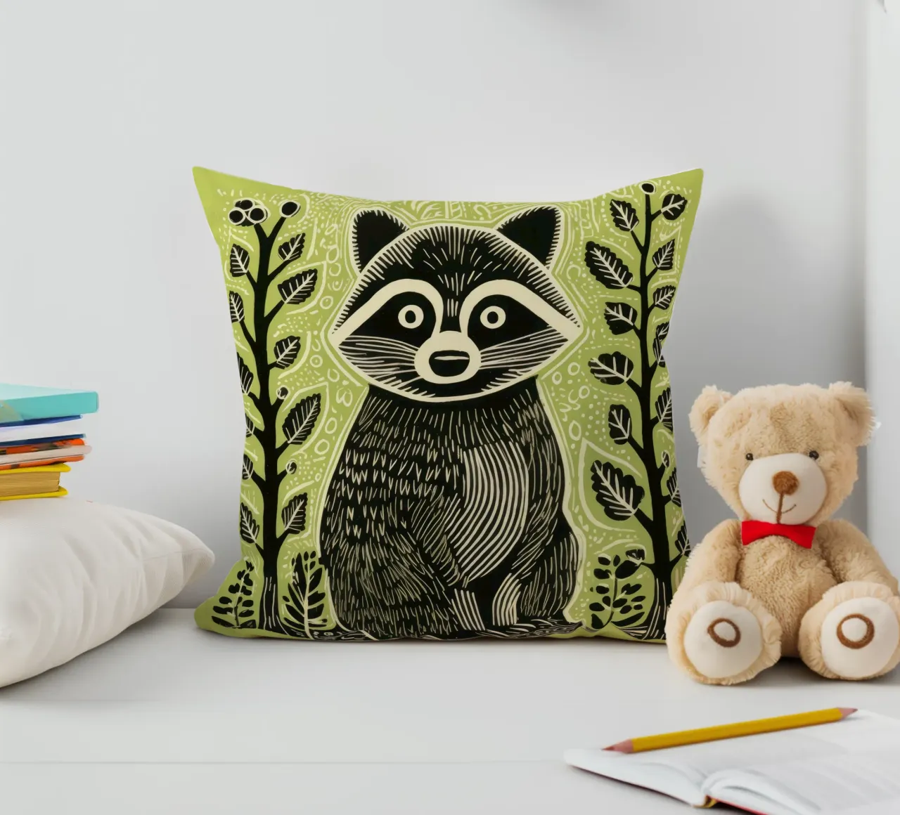 Procione verde 1 cuscino da Minimal Animal Art