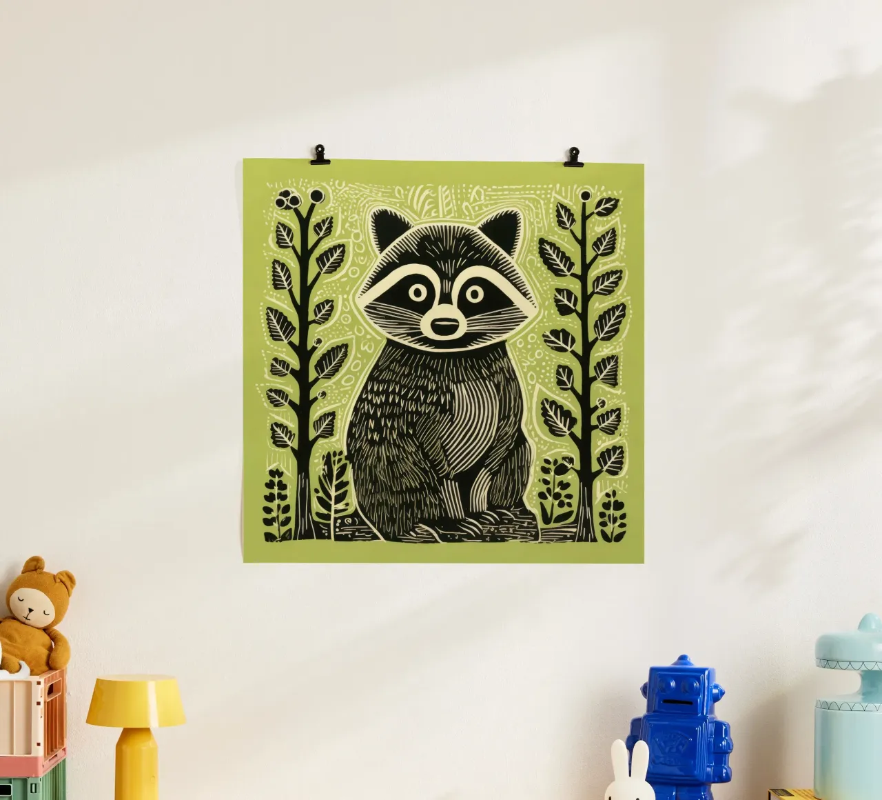 Grüner Waschbär 1 Poster von Minimal Animal Art