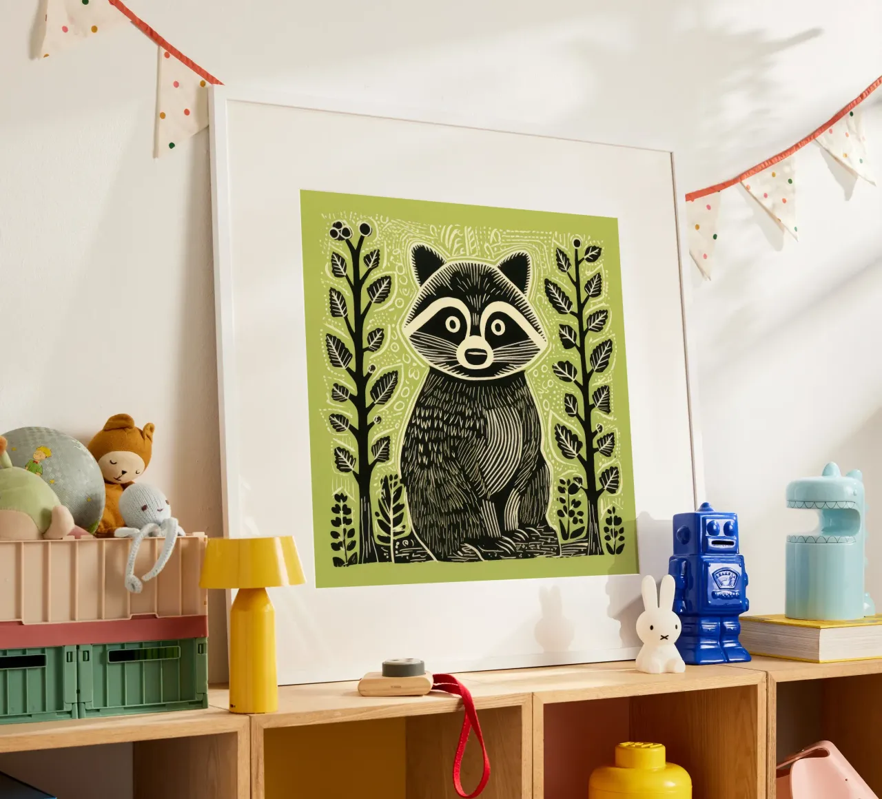 Grüner Waschbär 1 Poster von Minimal Animal Art