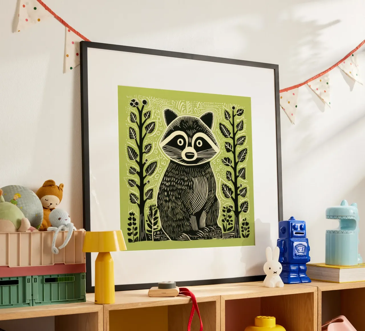 Grüner Waschbär 1 Poster von Minimal Animal Art