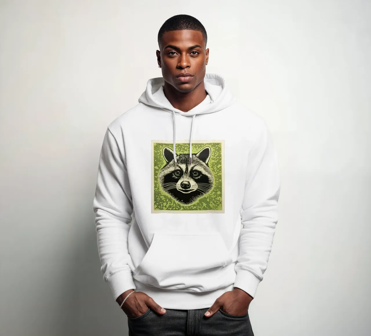 Procione verde felpa con cappuccio da Minimal Animal Art