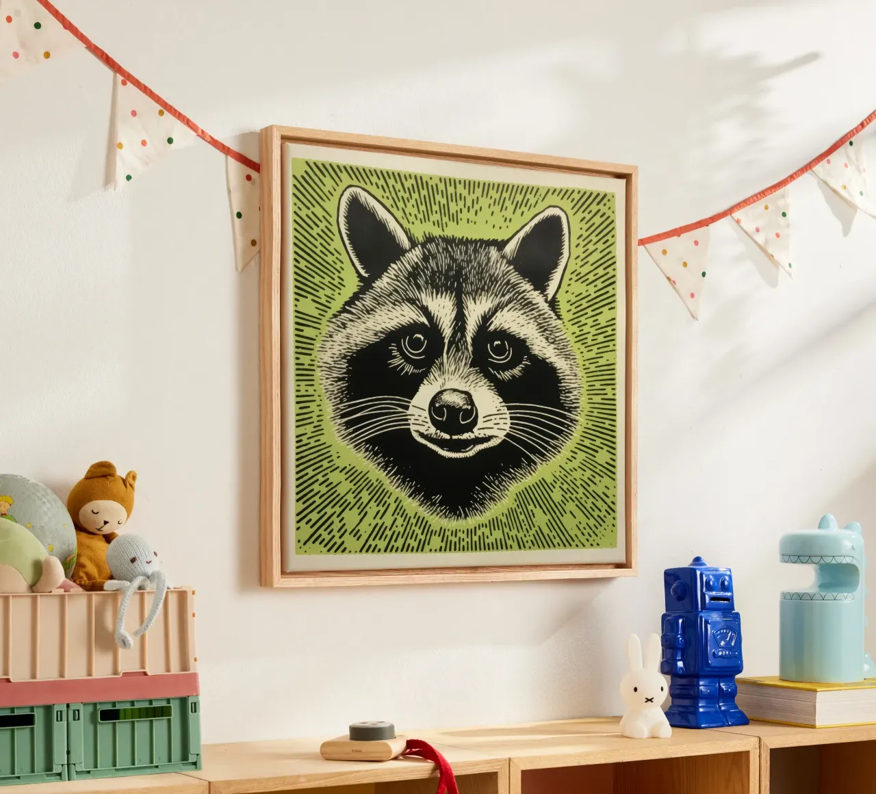 Procione Verde 2 tela con Cornice a cassetta da Minimal Animal Art