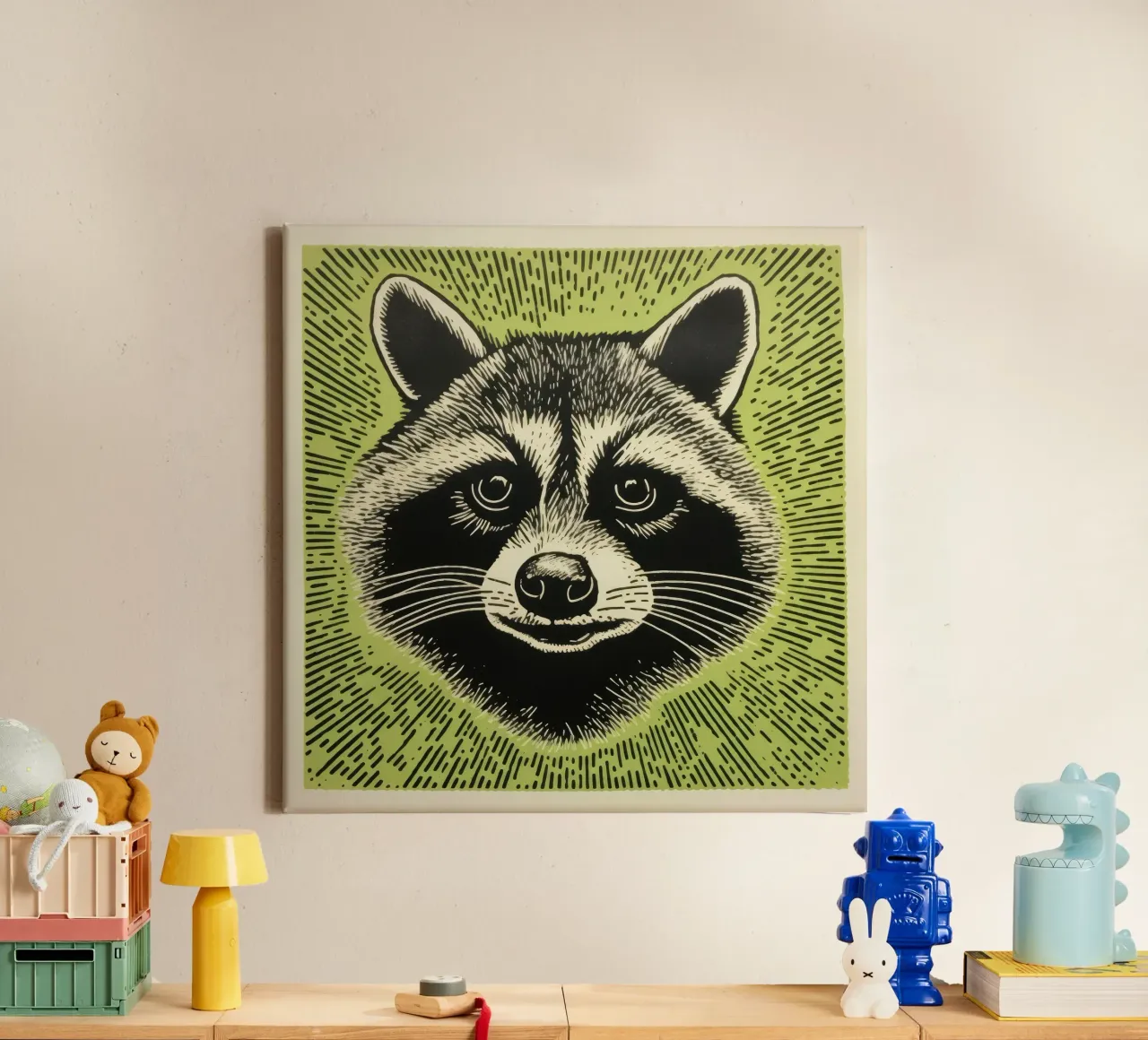Procione Verde 2 tela con Cornice a cassetta da Minimal Animal Art