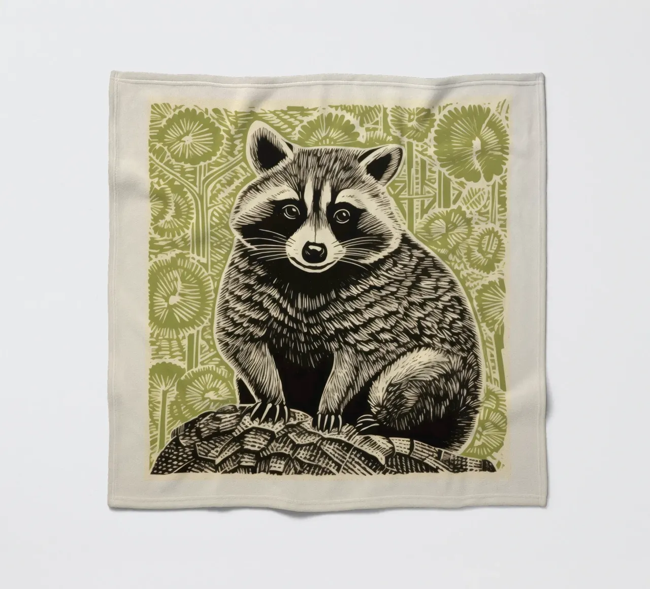 Procione Verde 3 coperta in pile da Minimal Animal Art