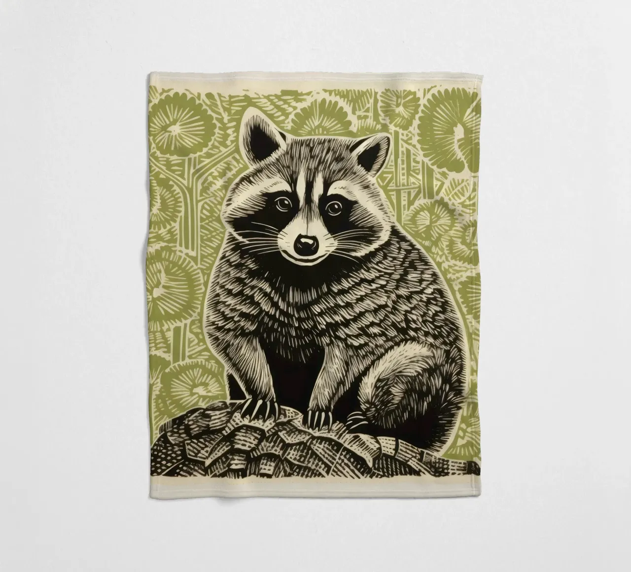 Procione Verde 3 coperta in pile da Minimal Animal Art