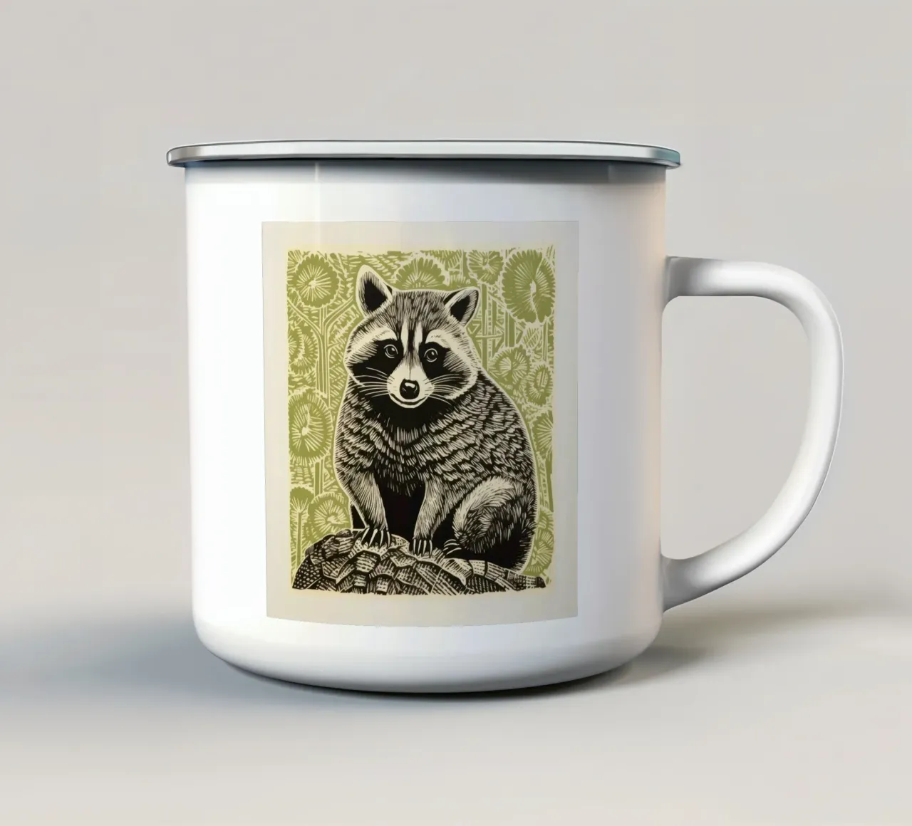 Procione Verde 3 tazza in smalto da Minimal Animal Art