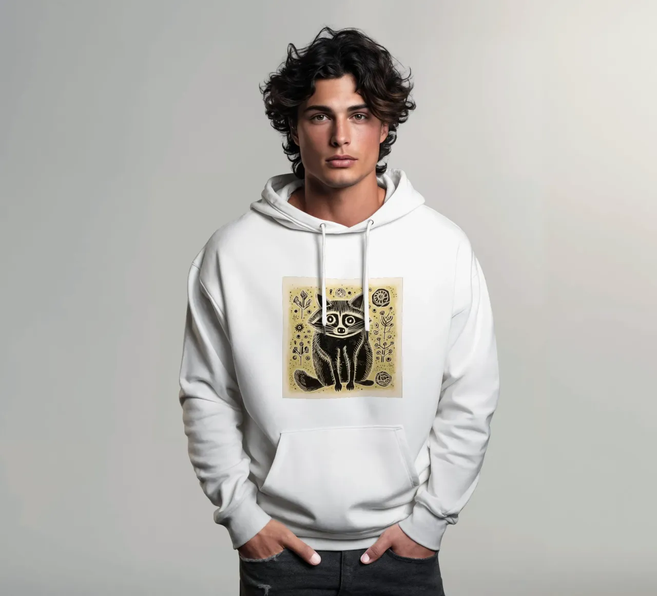 Procione Verde 4 felpa con cappuccio da Minimal Animal Art