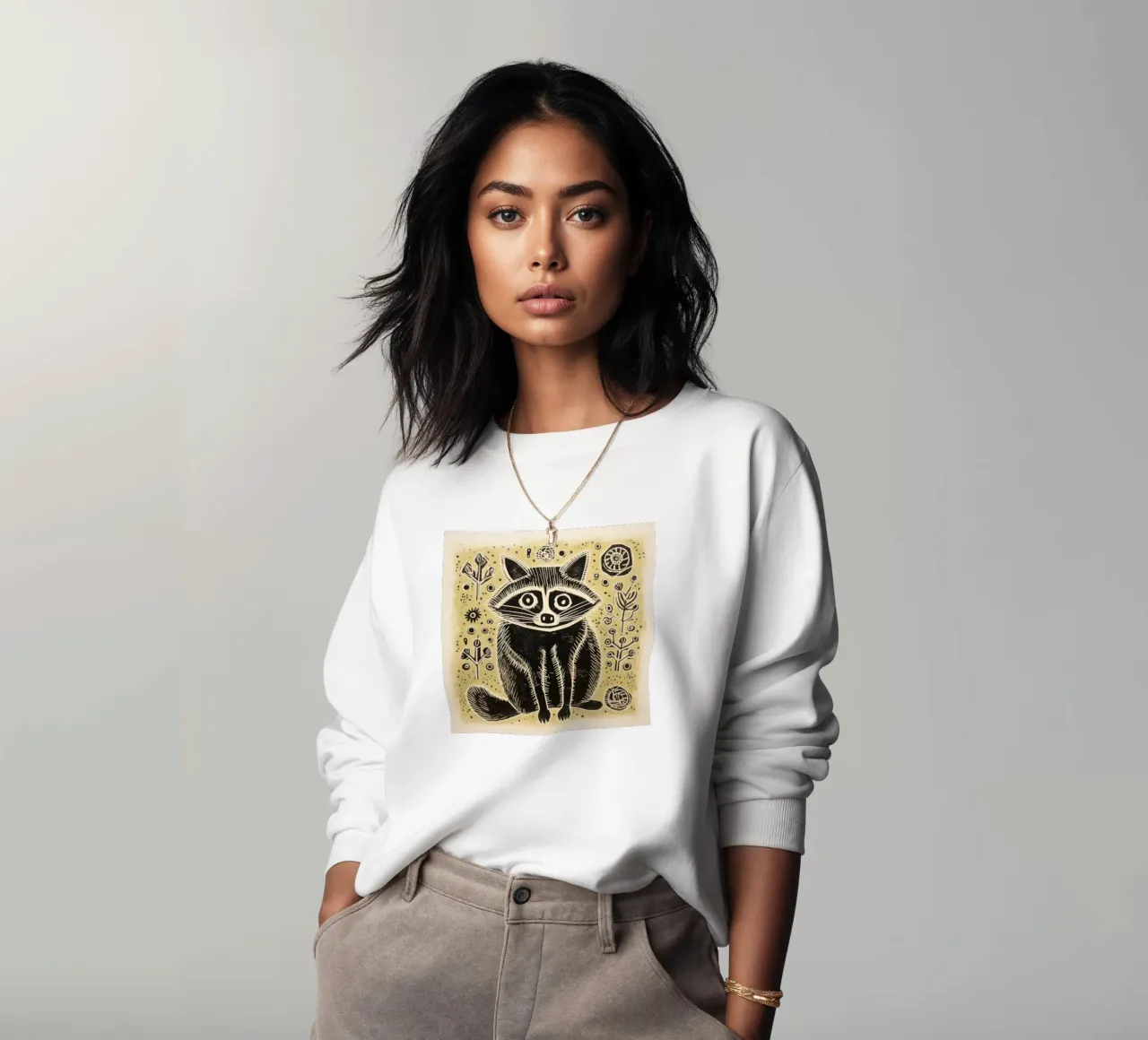 Groene wasbeer 4 sweatshirt van Minimal Animal Art
