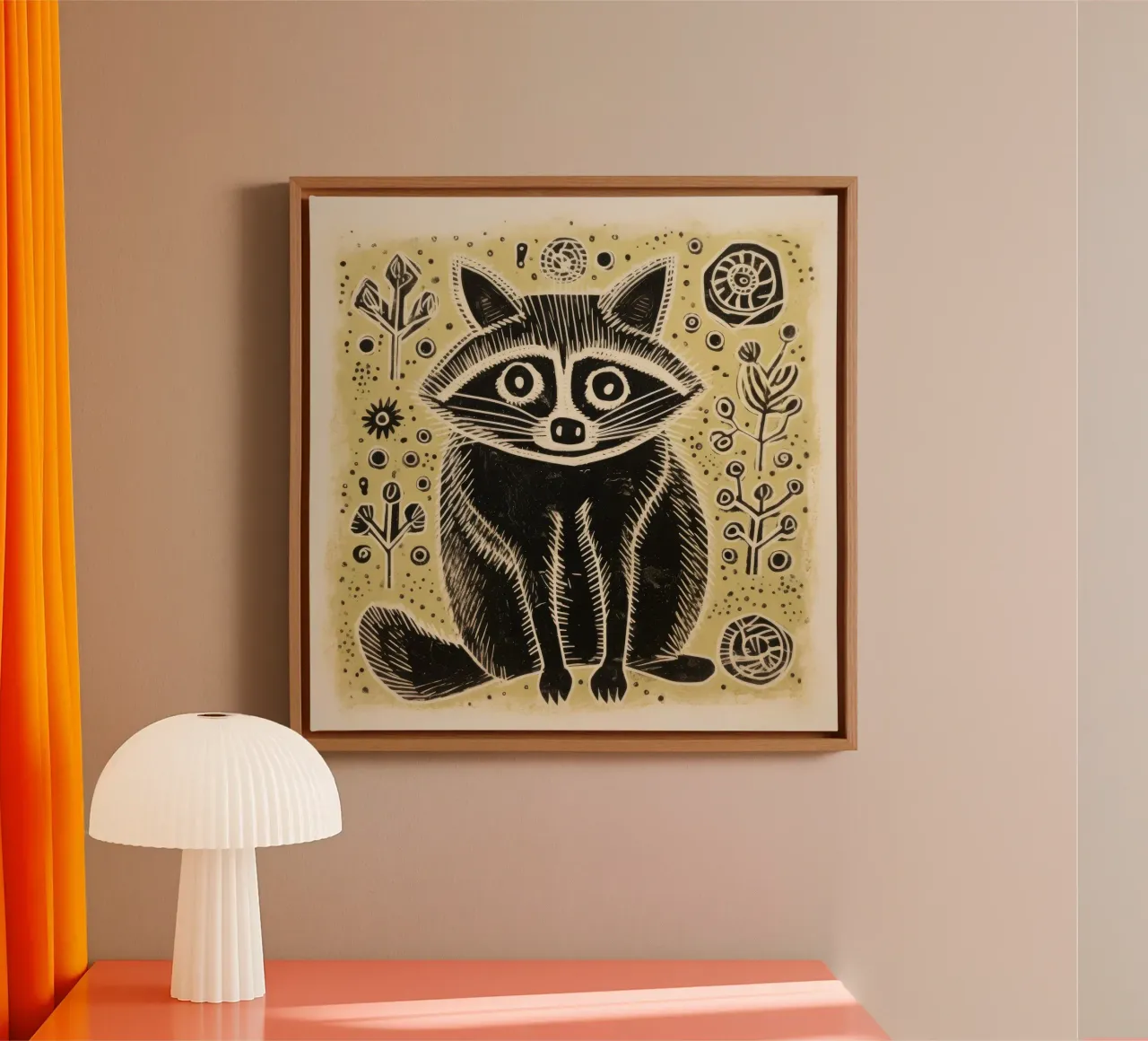 Procione Verde 4 tela con Cornice a cassetta da Minimal Animal Art