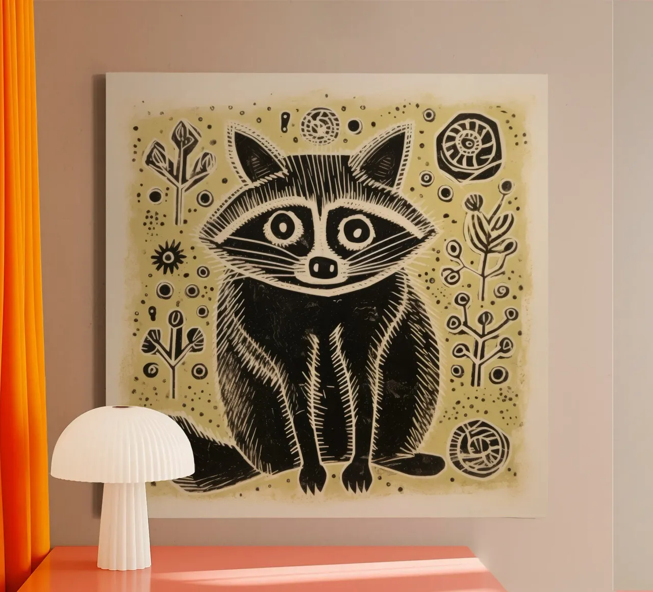 Procione Verde 4 tela con Cornice a cassetta da Minimal Animal Art
