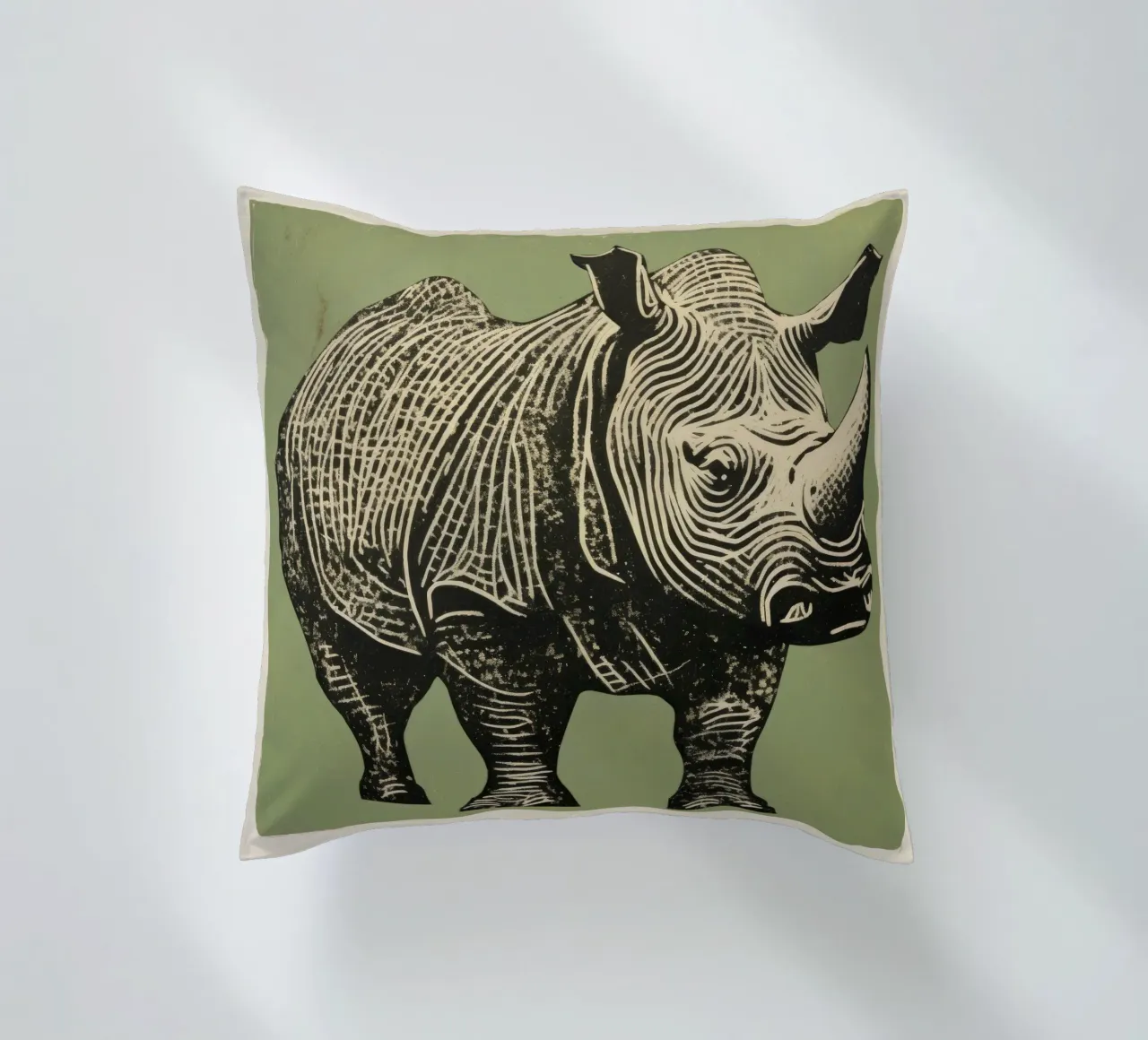 Groene neushoorn 1 kussen van Minimal Animal Art