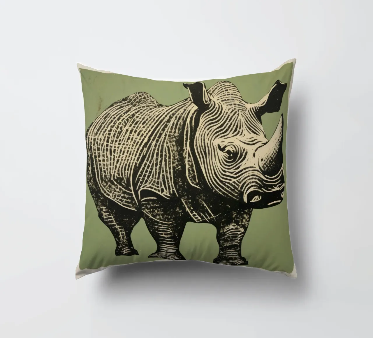 Groene neushoorn 1 kussen van Minimal Animal Art