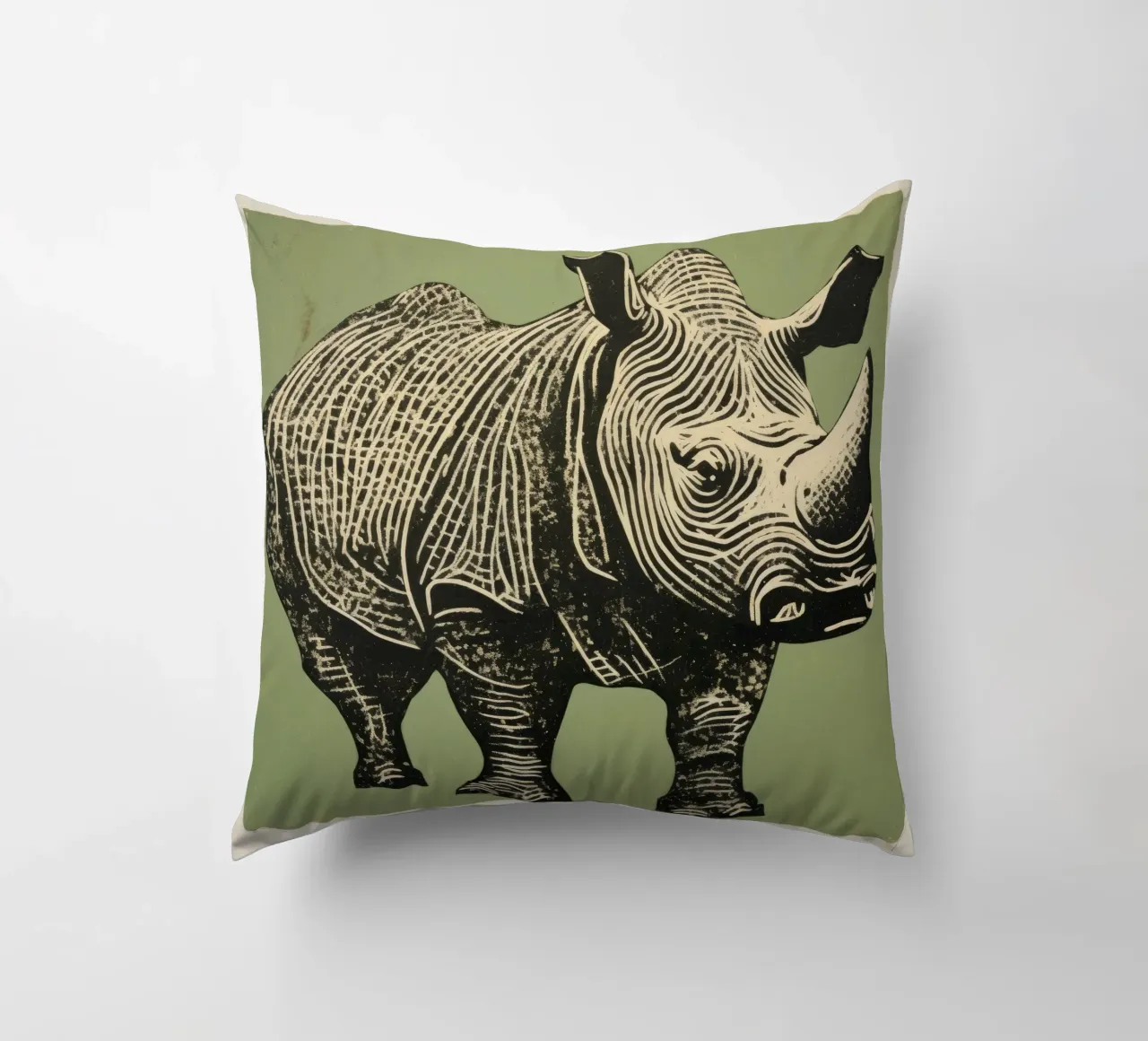 Groene neushoorn 1 kussen van Minimal Animal Art