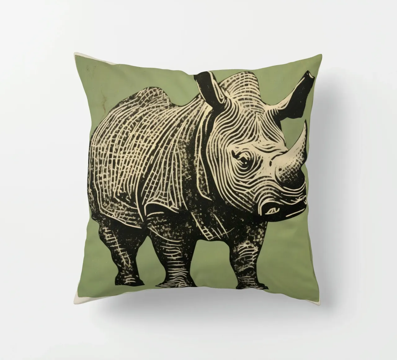 Groene neushoorn 1 kussen van Minimal Animal Art