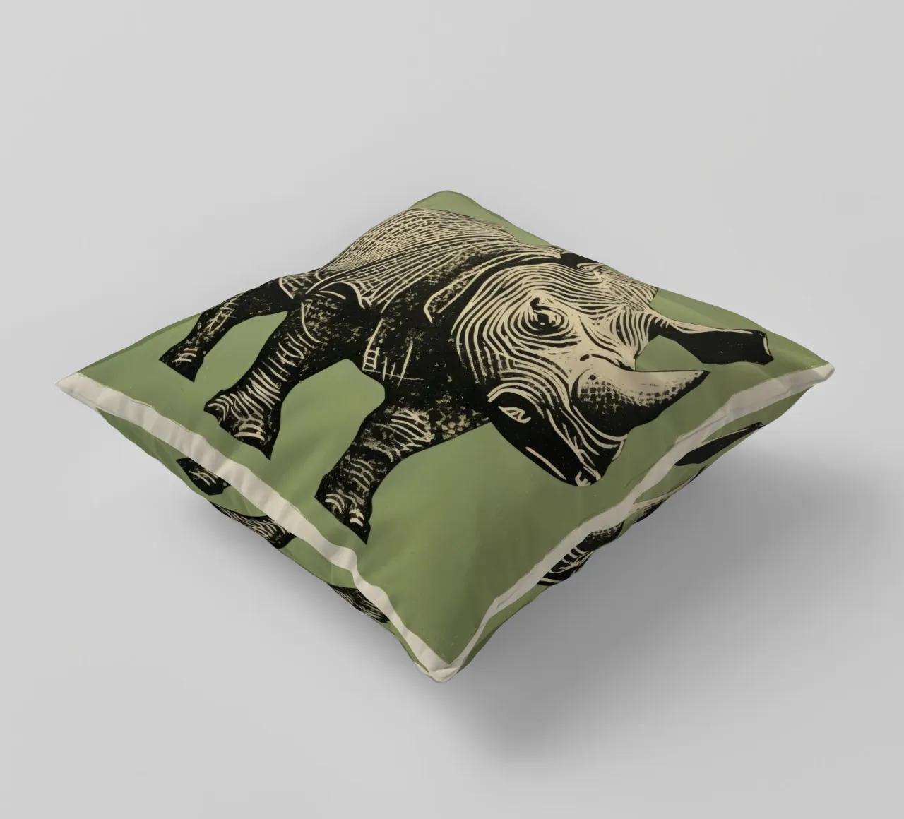 Groene neushoorn 1 kussen van Minimal Animal Art