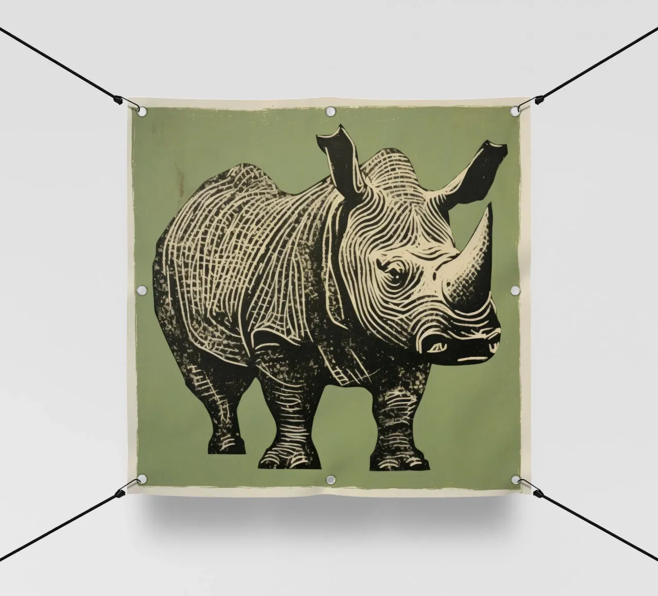 Grünes Nashorn 1 PVC Plane von Minimal Animal Art