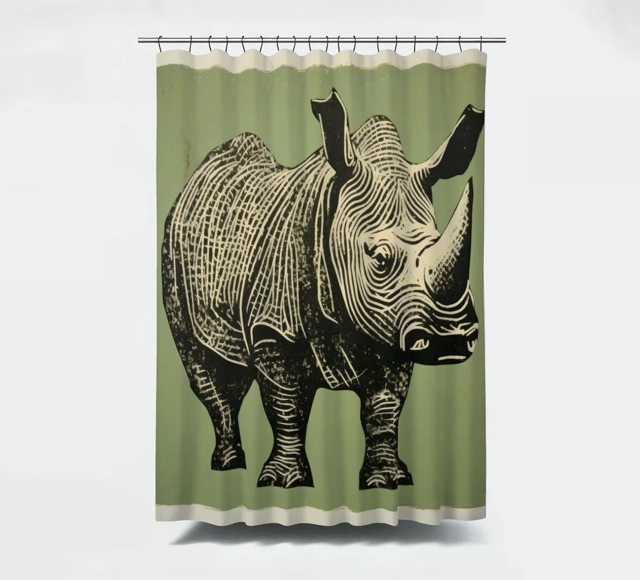 Rhinocéros vert 1 rideau de douche de Minimal Animal Art