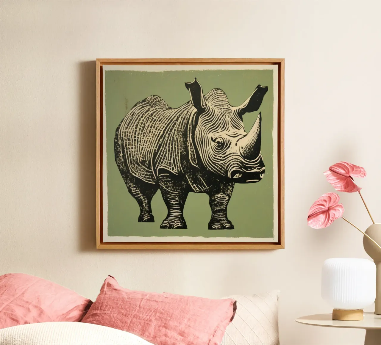 Green Rhino 1 canvas by Minimal Animal Art