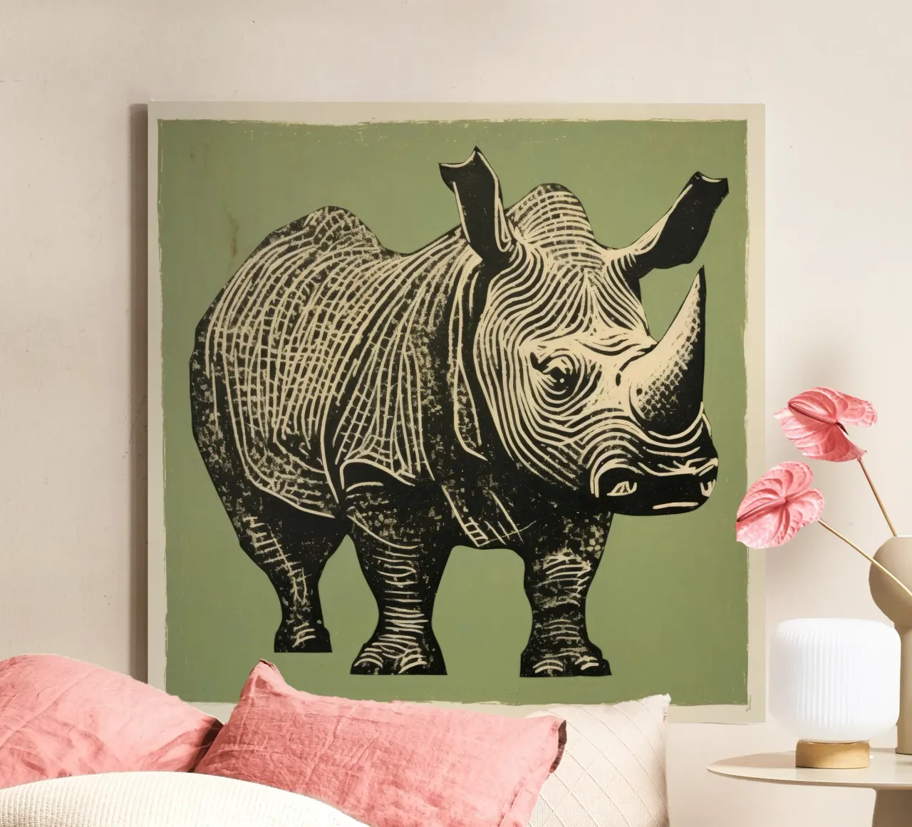 Green Rhino 1 canvas by Minimal Animal Art
