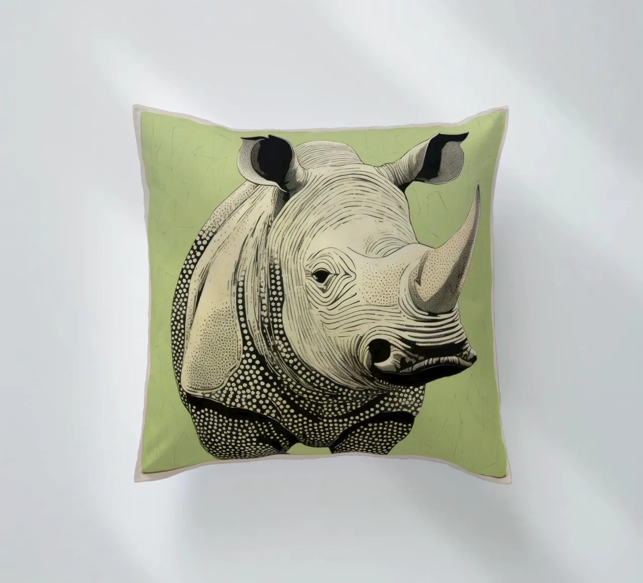 Grünes Nashorn 3 Kissen von Minimal Animal Art