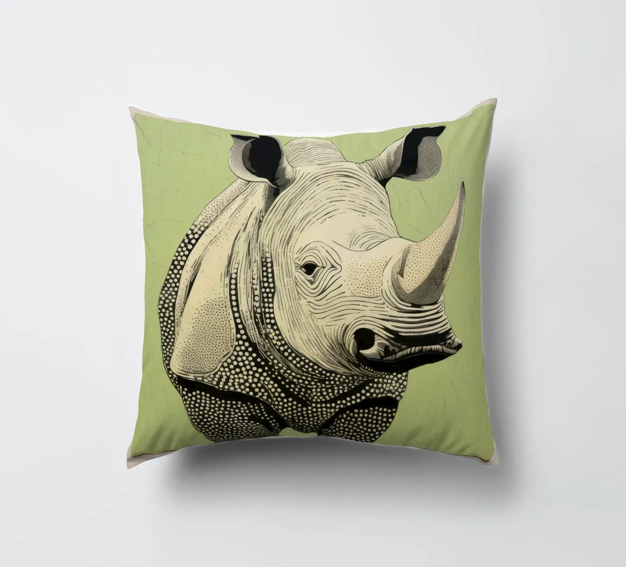 Grünes Nashorn 3 Kissen von Minimal Animal Art